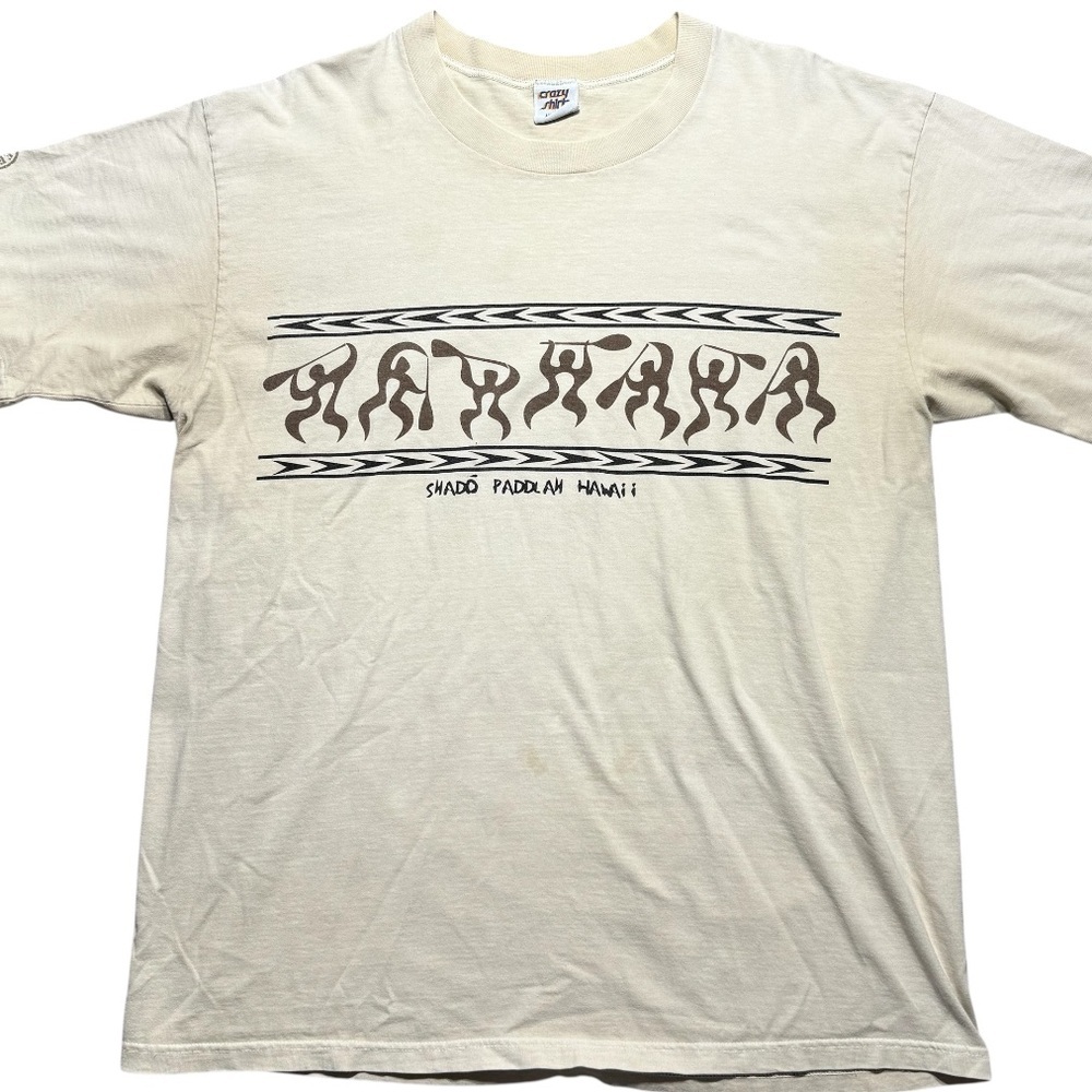 Vintage Shado Paddlah Hawaii tee shirt large Kona Coffee Dyed single stitch tan
